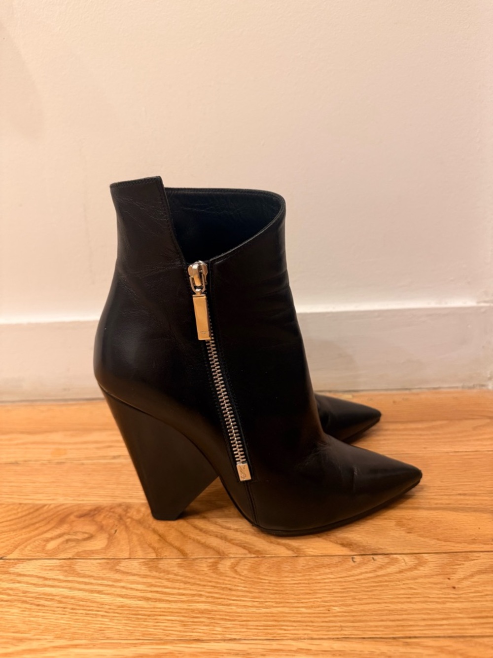 Saint Laurent Black Pointed Cone Heel Ankle Boots